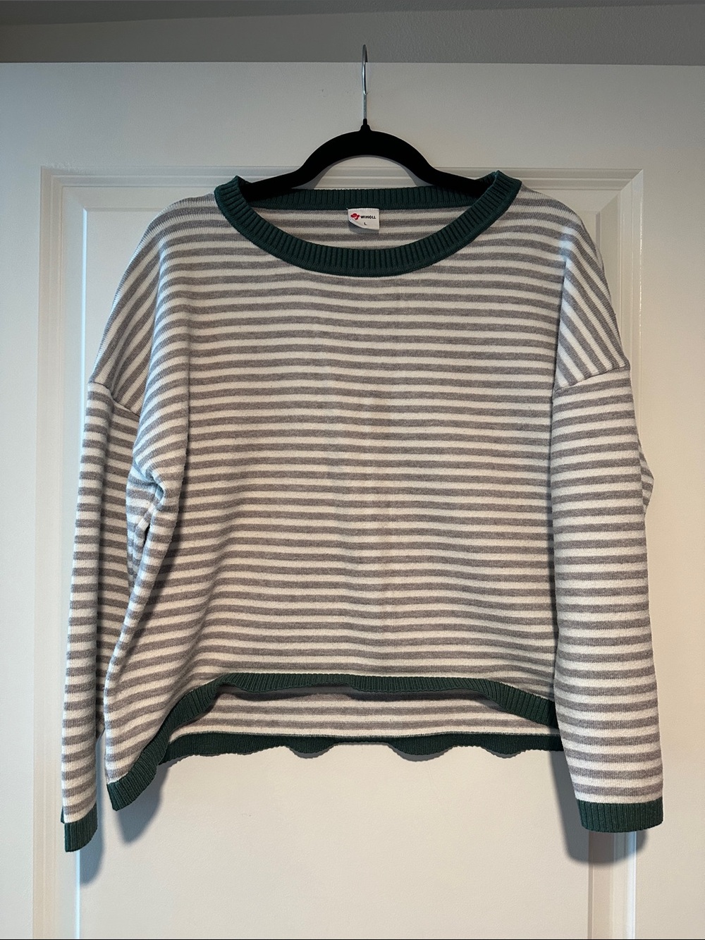 Striped Crewneck Sweater with Teal Trim